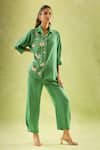 Buy_Samyukta Singhania_Green Imported Soft Linen Embroidery Sequin Butterfly Blossom Shirt And Pant Set _at_Aza_Fashions