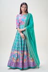 Buy_Samyukta Singhania_Blue Doll Silk Print Floral Round Bloom Anarkali With Dupatta _at_Aza_Fashions