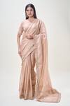 Buy_Samyukta Singhania_Rose Gold Tissue Embellished Lace Round Border Pleated Saree With Blouse _at_Aza_Fashions