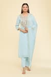 Buy_Samyukta Singhania_Sky Blue Kurta Georgette Embroidery Dori Round And Pant Set _at_Aza_Fashions