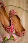 Shop_Moy_Pink Thread Embroidered Juttis_at_Aza_Fashions