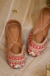 Shop_Moy_Red Gulaal Sequin Embroidered Juttis_at_Aza_Fashions