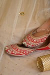 Moy_Red Gulaal Sequin Embroidered Juttis_Online_at_Aza_Fashions