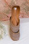 Shop_Moy_Brown Dabka Rose Embroidered Mocha Juttis_at_Aza_Fashions
