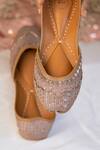 Shop_Moy_Brown Dabka Rose Embroidered Mocha Juttis_Online_at_Aza_Fashions