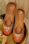 Buy_Moy_Orange Mirror Embroidered Juttis_at_Aza_Fashions