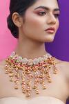 Shop_Kanyaadhan By Dhirajaayushi_Multi Color Embroidery, Diamonds, Tassels Bloom Ghungroo Necklace Set _at_Aza_Fashions