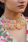 Shop_Kanyaadhan By Dhirajaayushi_Multi Color Diamonds, Embroidery, Stones Floral Choker Necklace Set _Online_at_Aza_Fashions