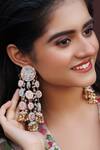 Shop_Kanyaadhan By Dhirajaayushi_Multi Color Diamonds, Embroidery Maangtikka And Earring Set _Online_at_Aza_Fashions