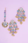 Shop_Kanyaadhan By Dhirajaayushi_Multi Color Diamonds, Tassels, Zari Floral Embroidered Jewellery Set _at_Aza_Fashions