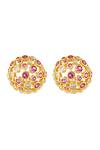 Shop_Isharya_Pink Crystals Embellished Stud Earrings_at_Aza_Fashions