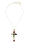 Shop_Isharya_Multi Color Crystal Cross Necklace _at_Aza_Fashions