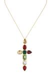 Isharya_Multi Color Crystal Cross Necklace _Online_at_Aza_Fashions