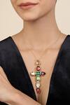 Shop_Isharya_Multi Color Crystal Cross Necklace _Online_at_Aza_Fashions