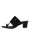 Shop_Irasoles_Black Cut Work, Sequins Kaira Cutdana And Kolhapuri Block Heels _Online_at_Aza_Fashions