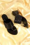 Shop_Irasoles_Black Cut Work, Sequins Kaira Cutdana And Kolhapuri Block Heels _at_Aza_Fashions