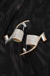 Shop_Irasoles_Silver Sequins, Cut Work Cutdana Kolhapuri Block Heels _at_Aza_Fashions