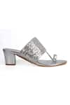 Irasoles_Silver Sequins, Cut Work Cutdana Kolhapuri Block Heels _Online_at_Aza_Fashions