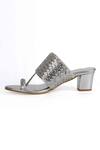 Buy_Irasoles_Silver Sequins, Cut Work Cutdana Kolhapuri Block Heels _Online_at_Aza_Fashions
