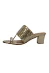 Irasoles_Gold Cut Work, Sequins Cutdana Kolhapuri Block Heels _Online_at_Aza_Fashions
