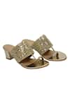 Irasoles_Gold Cut Work, Sequins Cutdana Kolhapuri Block Heels _at_Aza_Fashions