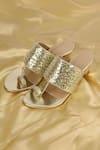 Buy_Irasoles_Gold Cut Work, Sequins Cutdana Kolhapuri Block Heels _at_Aza_Fashions