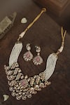 Shop_Paisley Pop_Pink Stone Layered Necklace Set With Earrings _at_Aza_Fashions
