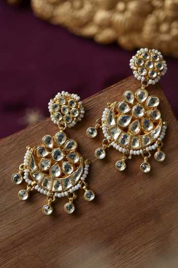 Shop_Paisley Pop_Gold Plated Kundan Bead Chandbalis _at_Aza_Fashions