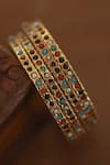 Shop_Paisley Pop_Multi Color Stones, Metallic Thread Multicolor Jadau Bangles Set Of 4 _at_Aza_Fashions