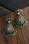 Shop_Paisley Pop_Green Polki Bead Drop Earrings _at_Aza_Fashions