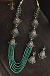 Shop_Paisley Pop_Green Polki Bead Layered Necklace And Earring Set _at_Aza_Fashions