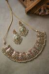 Shop_Paisley Pop_Green Garnet Stone Choker Set _at_Aza_Fashions