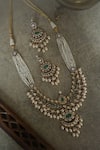 Shop_Paisley Pop_Green Polki Embellished Necklace Set _at_Aza_Fashions
