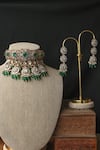 Shop_Paisley Pop_Green Crystals, Stones Emerald Choker Set _at_Aza_Fashions
