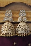Shop_Paisley Pop_Gold Plated Kundan Beaded Cutwork Jhumkas _at_Aza_Fashions