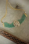Paisley Pop_Green Bead Floral Cutwork Choker With Garnet Stone _Online_at_Aza_Fashions