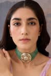 Buy_Paisley Pop_Green Bead Floral Cutwork Choker With Garnet Stone _at_Aza_Fashions