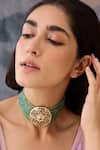 Shop_Paisley Pop_Green Bead Floral Cutwork Choker With Garnet Stone _Online_at_Aza_Fashions