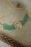Shop_Paisley Pop_Green Bead Floral Cutwork Choker With Garnet Stone _at_Aza_Fashions