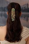 Buy_Paisley Pop_Green Pearls, Stones Natural Embellished Braid Pin _at_Aza_Fashions