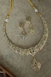 Paisley Pop_Green Pearl Floral Cutwork Pendant Necklace Set _Online_at_Aza_Fashions