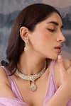 Shop_Paisley Pop_Green Pearl Floral Cutwork Pendant Necklace Set _Online_at_Aza_Fashions