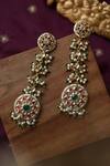 Shop_Paisley Pop_Pink Kundan Pearl Drop Long Earrings _at_Aza_Fashions