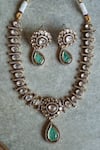 Shop_Paisley Pop_Green Polki Studded Pendant Necklace Set _Online_at_Aza_Fashions