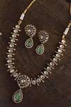 Shop_Paisley Pop_Green Polki Studded Pendant Necklace Set _at_Aza_Fashions