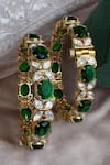 Shop_Riana Jewellery_Green Stones Floral Shaped Bangle Set _at_Aza_Fashions