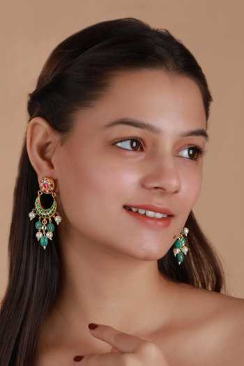 Buy_Riana Jewellery_Green Stones And Pink Embellished Earrings _at_Aza_Fashions