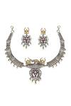 Shop_Tad Accessories_Silver Plated Beads Kundan Elephant Pendant Necklace Set _at_Aza_Fashions