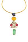 Buy_Tad Accessories_Multi Color Stone Embellished Pendant Necklace _at_Aza_Fashions