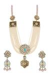 Shop_Tad Accessories_Blue Stones, Beads, Zari Embellished Pendant Necklace Set _at_Aza_Fashions